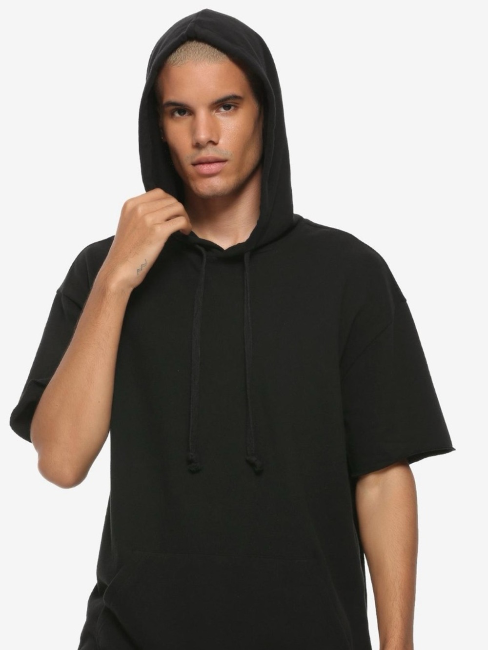 PacSun Men's Short-Sleeve Hooded Shirt in Black